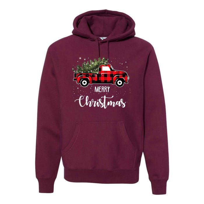 Vintage Wagon Red Truck Christmas Tree Pajama Family Xmas Premium Hoodie