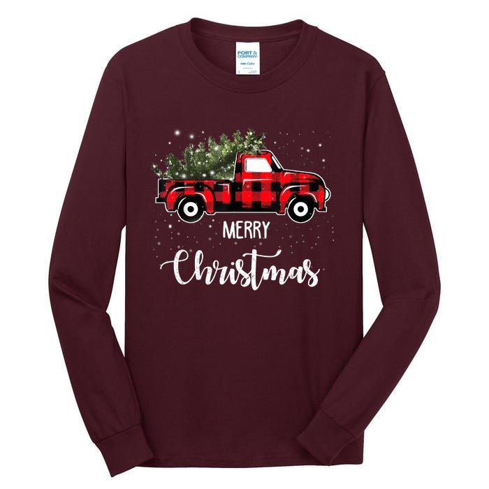 Vintage Wagon Red Truck Christmas Tree Pajama Family Xmas Tall Long Sleeve T-Shirt