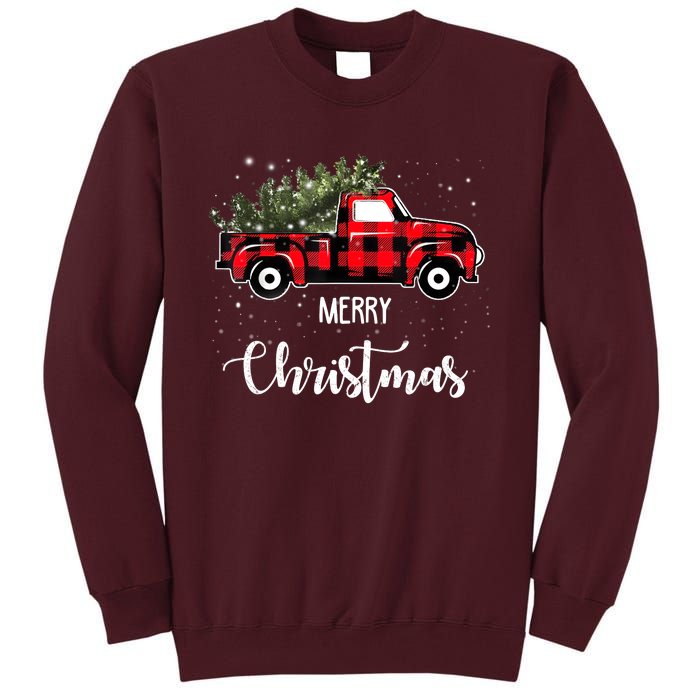 Vintage Wagon Red Truck Christmas Tree Pajama Family Xmas Tall Sweatshirt