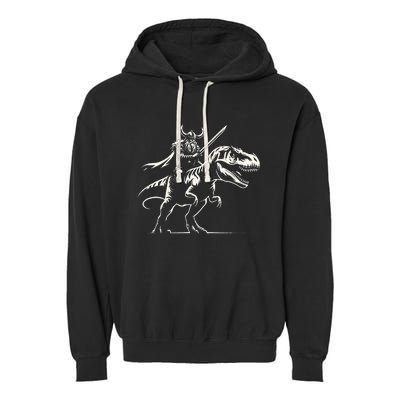 Viking Warrior Riding Trex Dinosaur Garment-Dyed Fleece Hoodie