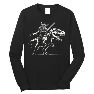 Viking Warrior Riding Trex Dinosaur Long Sleeve Shirt