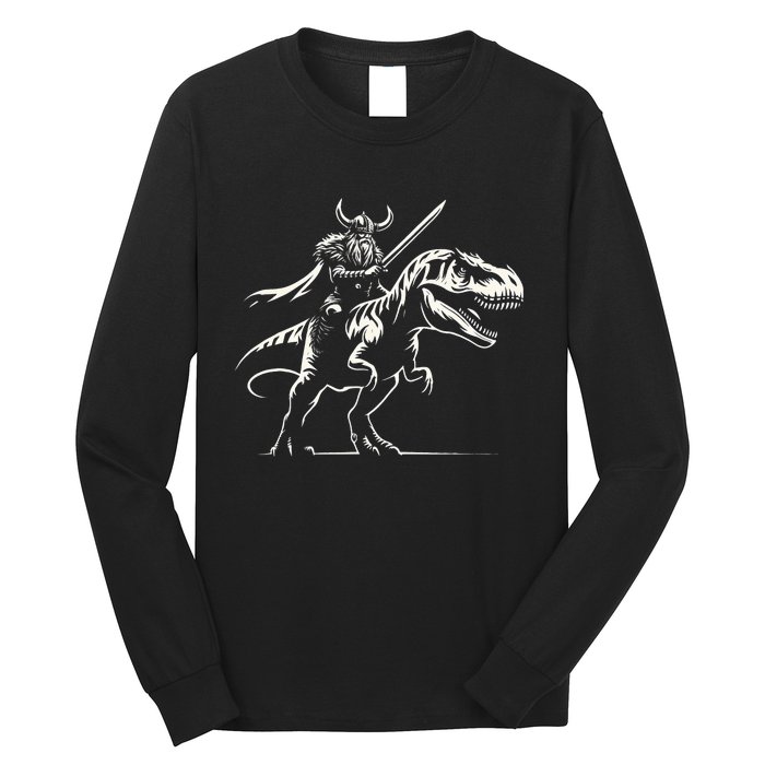 Viking Warrior Riding Trex Dinosaur Long Sleeve Shirt