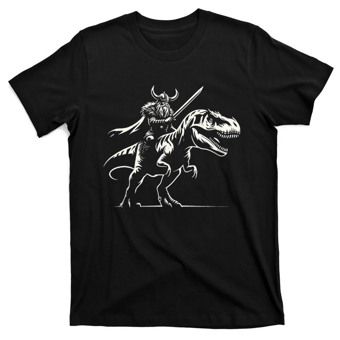 Viking Warrior Riding Trex Dinosaur T-Shirt