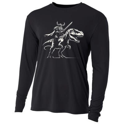 Viking Warrior Riding Trex Dinosaur Cooling Performance Long Sleeve Crew