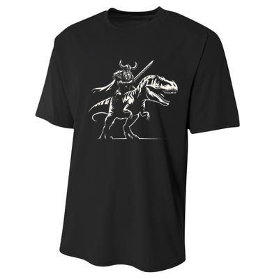 Viking Warrior Riding Trex Dinosaur Performance Sprint T-Shirt