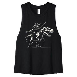 Viking Warrior Riding Trex Dinosaur Women's Racerback Cropped Tank