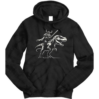 Viking Warrior Riding Trex Dinosaur Tie Dye Hoodie