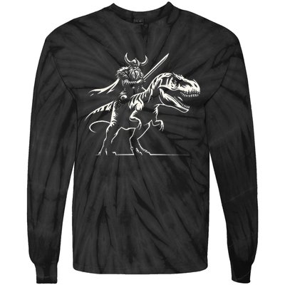 Viking Warrior Riding Trex Dinosaur Tie-Dye Long Sleeve Shirt