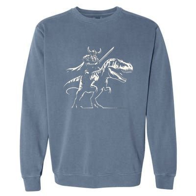 Viking Warrior Riding Trex Dinosaur Garment-Dyed Sweatshirt