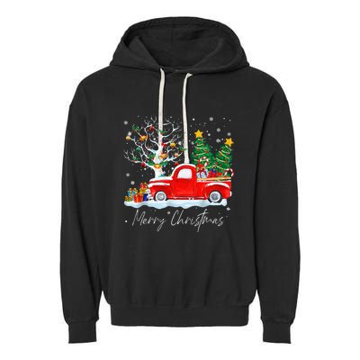 Vintage Wagon Red Truck Christmas Tree Pajama Gift Garment-Dyed Fleece Hoodie