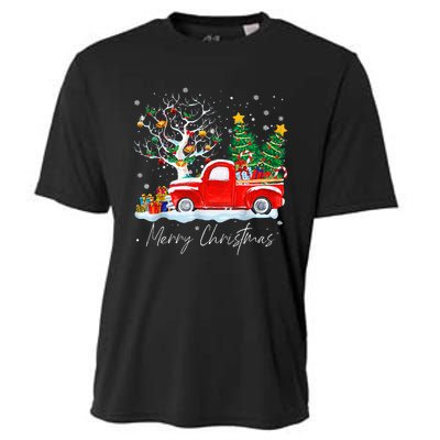 Vintage Wagon Red Truck Christmas Tree Pajama Gift Cooling Performance Crew T-Shirt