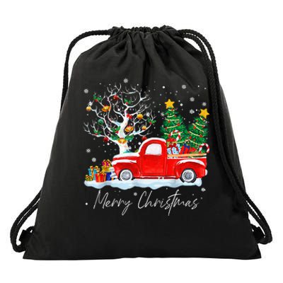 Vintage Wagon Red Truck Christmas Tree Pajama Gift Drawstring Bag