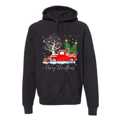 Vintage Wagon Red Truck Christmas Tree Pajama Gift Premium Hoodie