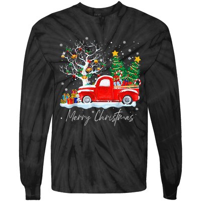 Vintage Wagon Red Truck Christmas Tree Pajama Gift Tie-Dye Long Sleeve Shirt