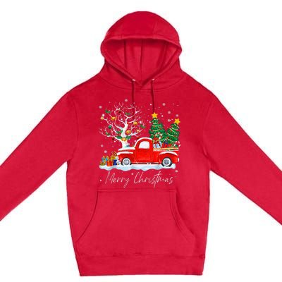 Vintage Wagon Red Truck Christmas Tree Pajama Gift Premium Pullover Hoodie