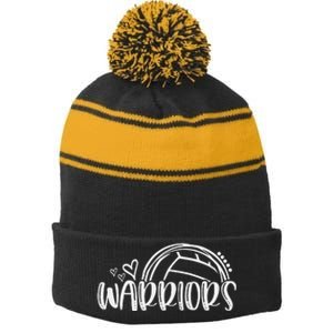 Volleyball Warriors School Sports Fan Team Spirit Stripe Pom Pom Beanie