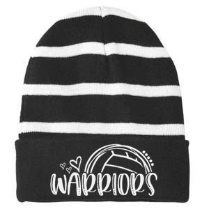 Volleyball Warriors School Sports Fan Team Spirit Striped Beanie with Solid Band