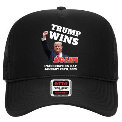 Victory Won Trump Inauguration Wins Again Keepsake Vance High Crown Mesh Back Trucker Hat