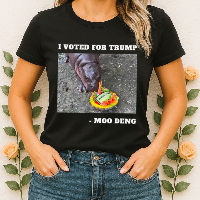 Victory Won Trump I Voted Moo Deng Prediction Garbage Legend Womens T-Shirt