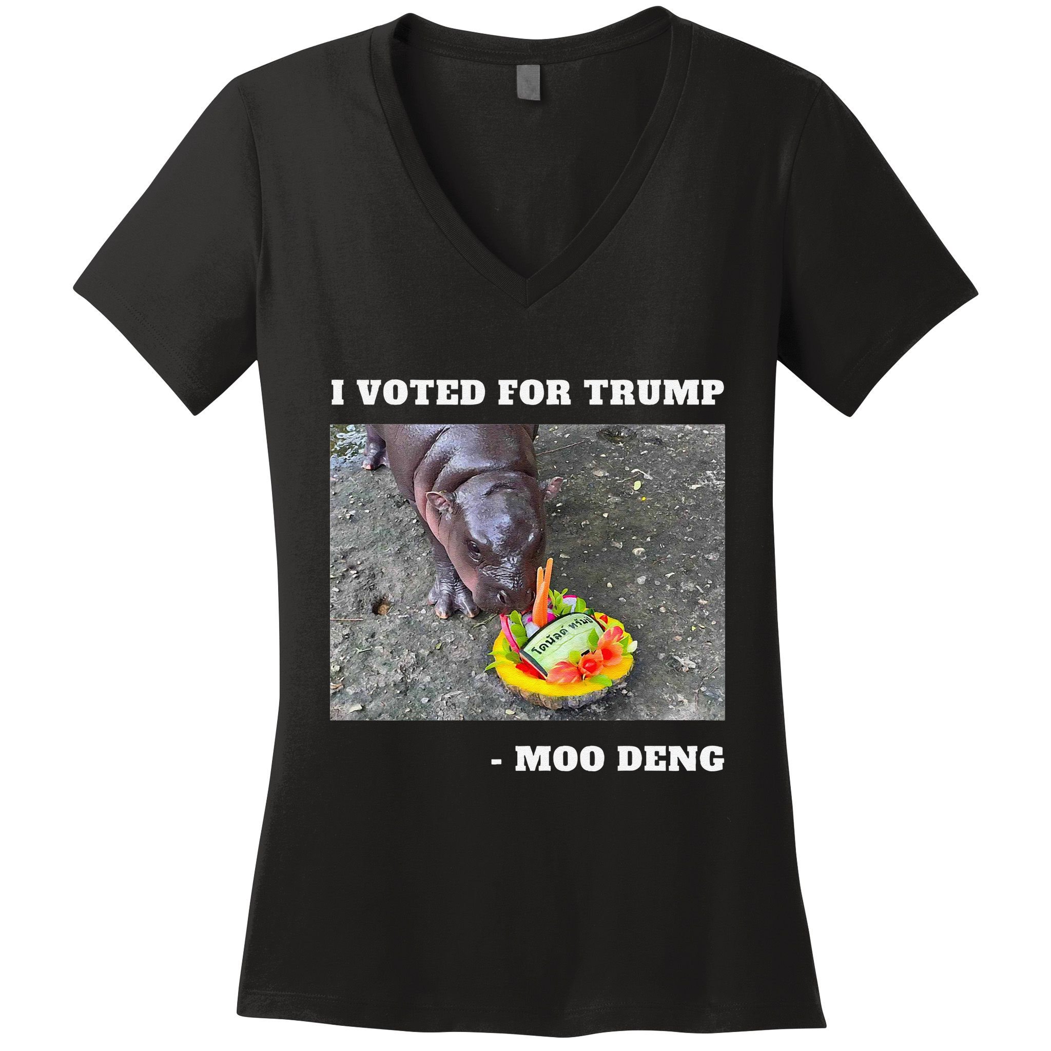Victory Won Trump I Voted Moo Deng Prediction Garbage Legend Women's V-Neck T-Shirt
