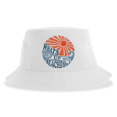 Vintage Whats Up Beaches Cute Retro 70s Beach Vacation Sustainable Bucket Hat