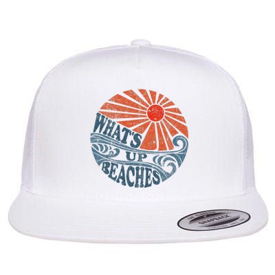 Vintage Whats Up Beaches Cute Retro 70s Beach Vacation Flat Bill Trucker Hat