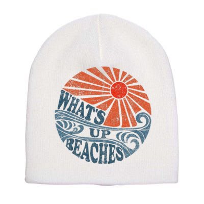 Vintage Whats Up Beaches Cute Retro 70s Beach Vacation Short Acrylic Beanie