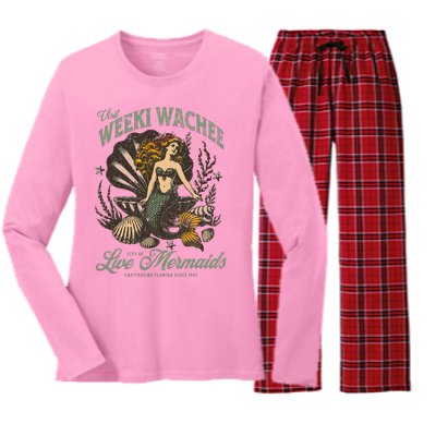 Visit Weeki Wachee City Of Mermaids Florida 1947 Tourist Women's Long Sleeve Flannel Pajama Set 