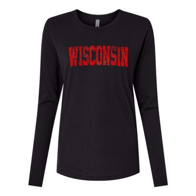 Vintage Wisconsin Wisconsin Red Retro Wisconsin Womens Cotton Relaxed Long Sleeve T-Shirt