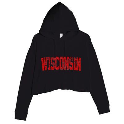 Vintage Wisconsin Wisconsin Red Retro Wisconsin Crop Fleece Hoodie