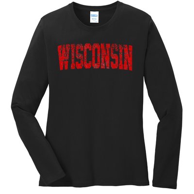 Vintage Wisconsin Wisconsin Red Retro Wisconsin Ladies Long Sleeve Shirt