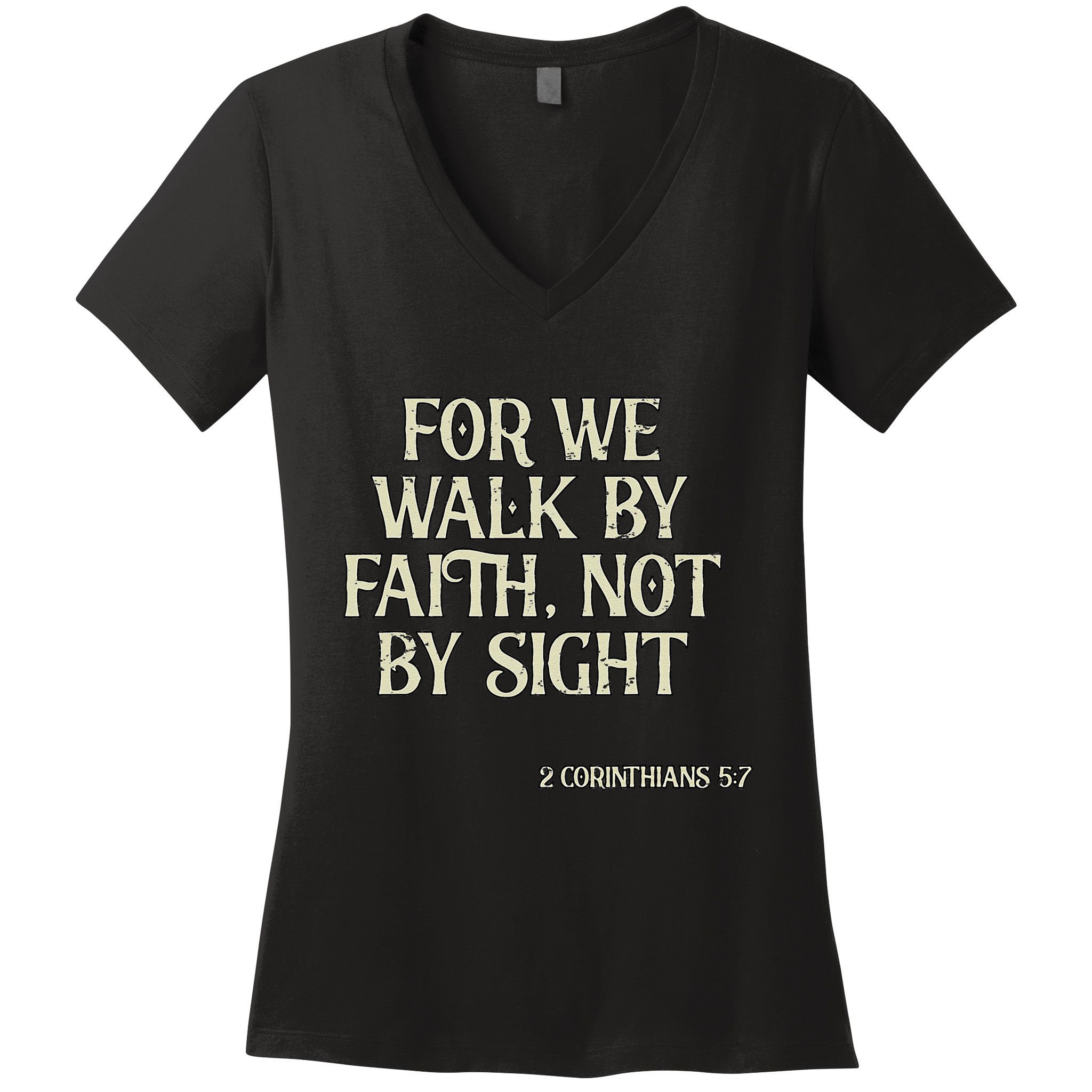 Vintage We Walk By Faith Not By Sight Christian Bible Verse .Png Women's V-Neck T-Shirt