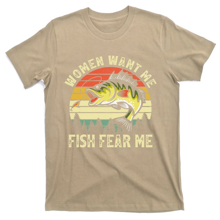 Vintage Women Want Me Fish Bass Fear Me Funny Lover Fishing T-Shirt