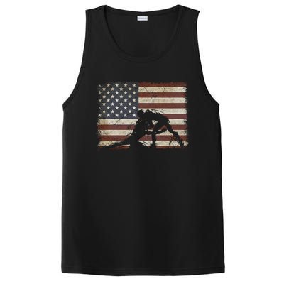 Vintage Wrestling Wrestle American Flag Usa Flag Wrestler Gift PosiCharge Competitor Tank