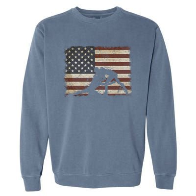 Vintage Wrestling Wrestle American Flag Usa Flag Wrestler Gift Garment-Dyed Sweatshirt