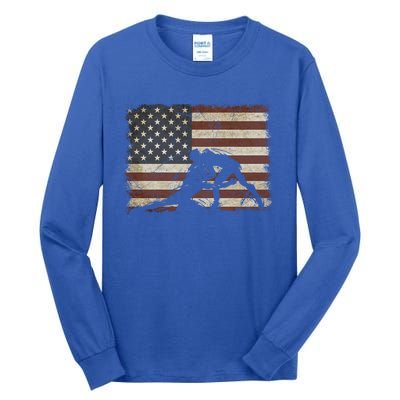 Vintage Wrestling Wrestle American Flag Usa Flag Wrestler Gift Tall Long Sleeve T-Shirt