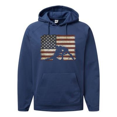 Vintage Wrestling Wrestle American Flag Usa Flag Wrestler Gift Performance Fleece Hoodie