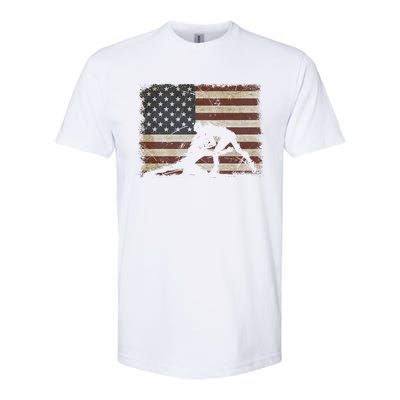 Vintage Wrestling Wrestle American Flag Usa Flag Wrestler Gift Softstyle CVC T-Shirt