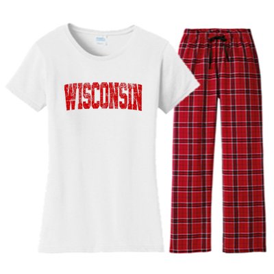 Vintage Wisconsin Wisconsin Red Retro Wisconsin Women's Flannel Pajama Set