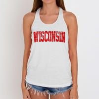 Vintage Wisconsin Wisconsin Red Retro Wisconsin Women's Knotted Racerback Tank