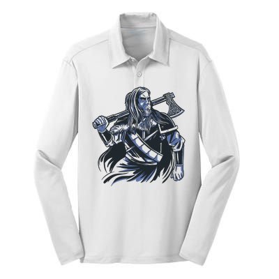 Viking Warrior With Axe Silk Touch Performance Long Sleeve Polo