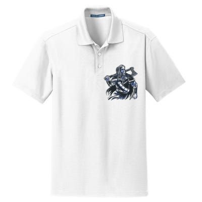 Viking Warrior With Axe Dry Zone Grid Polo