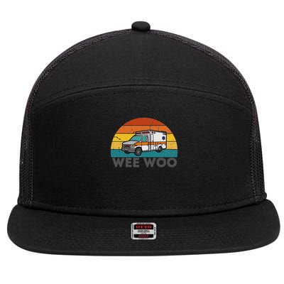 Vintage Wee Woo Ambulance Amr Funny Ems Emt Paramedic. 7 Panel Mesh Trucker Snapback Hat