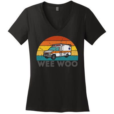 Vintage Wee Woo Ambulance Amr Funny Ems Emt Paramedic. Women's V-Neck T-Shirt