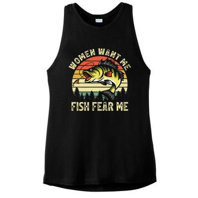 Vintage Women Want Me Fish Bass Fear Me Funny Lover Fishing Ladies PosiCharge Tri-Blend Wicking Tank