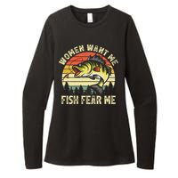 Vintage Women Want Me Fish Bass Fear Me Funny Lover Fishing Womens CVC Long Sleeve Shirt