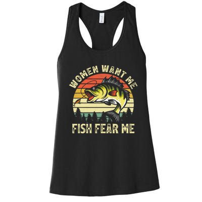 Vintage Women Want Me Fish Bass Fear Me Funny Lover Fishing Women's Racerback Tank