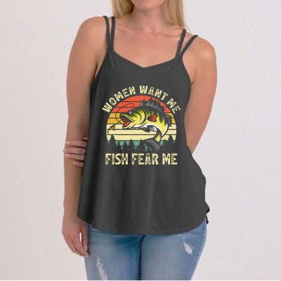 Vintage Women Want Me Fish Bass Fear Me Funny Lover Fishing Women's Strappy Tank