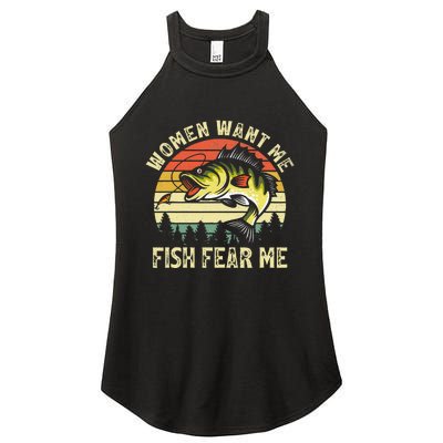 Vintage Women Want Me Fish Bass Fear Me Funny Lover Fishing Women's Perfect Tri Rocker Tank