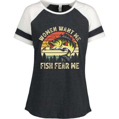 Vintage Women Want Me Fish Bass Fear Me Funny Lover Fishing Enza Ladies Jersey Colorblock Tee